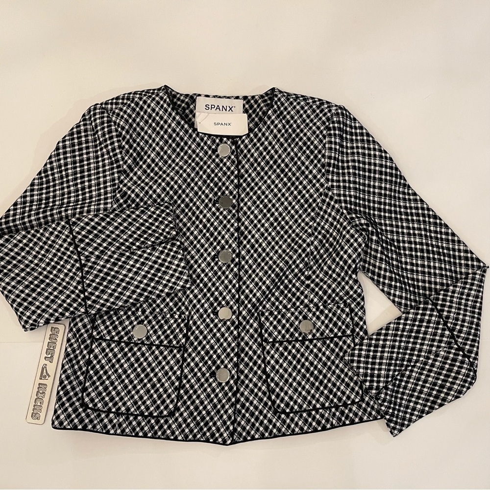 SPANX Women’s Ponte Lady Jacket Stretch Jacquard Black Plaid
